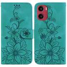 For Motorola Moto G05 / E15 Lily Embossed Leather Phone Case(Green) - 1