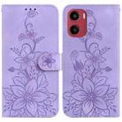 For Motorola Moto G05 / E15 Lily Embossed Leather Phone Case(Purple) - 1