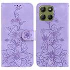 For Motorola Moto G15 Lily Embossed Leather Phone Case(Purple) - 1