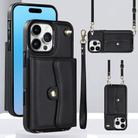 For iPhone 16 Pro Max RFID Card Slot Phone Case with Long Lanyard(Black) - 1