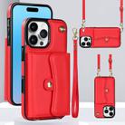 For iPhone 16 Pro Max RFID Card Slot Phone Case with Long Lanyard(Red) - 1