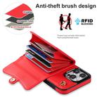 For iPhone 16 Pro Max RFID Card Slot Phone Case with Long Lanyard(Red) - 3