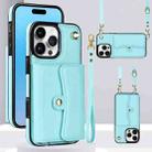 For iPhone 16 Pro Max RFID Card Slot Phone Case with Long Lanyard(Mint Green) - 1