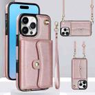 For iPhone 16 Pro Max RFID Card Slot Phone Case with Long Lanyard(Rose Gold) - 1