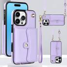 For iPhone 16 Pro Max RFID Card Slot Phone Case with Long Lanyard(Purple) - 1