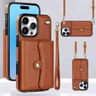 For iPhone 16 Pro Max RFID Card Slot Phone Case with Long Lanyard(Brown) - 1