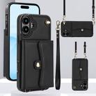 For iPhone 16 Plus RFID Card Slot Phone Case with Long Lanyard(Black) - 1