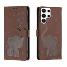 For Samsung Galaxy S24 Ultra 5G Cartoon Elephant Embossed Leather Phone Case(Brown) - 1