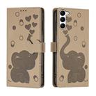 For Samsung Galaxy S23+ 5G Cartoon Elephant Embossed Leather Phone Case(Khaki) - 1