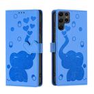 For Samsung Galaxy S22 Ultra 5G Cartoon Elephant Embossed Leather Phone Case(Blue) - 1