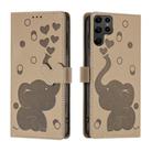 For Samsung Galaxy S22 Ultra 5G Cartoon Elephant Embossed Leather Phone Case(Khaki) - 1