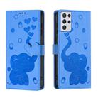 For Samsung Galaxy S21 Ultra 5G Cartoon Elephant Embossed Leather Phone Case(Blue) - 1