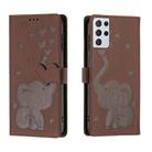 For Samsung Galaxy S21 Ultra 5G Cartoon Elephant Embossed Leather Phone Case(Brown) - 1