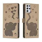 For Samsung Galaxy S21 Ultra 5G Cartoon Elephant Embossed Leather Phone Case(Khaki) - 1