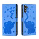For Samsung Galaxy S25 5G Cartoon Elephant Embossed Leather Phone Case(Blue) - 1
