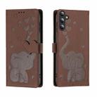 For Samsung Galaxy S25+ 5G Cartoon Elephant Embossed Leather Phone Case(Brown) - 1