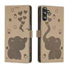 For Samsung Galaxy S25+ 5G Cartoon Elephant Embossed Leather Phone Case(Khaki) - 1