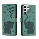 For Samsung Galaxy S25 Ultra 5G Cartoon Elephant Embossed Leather Phone Case(Green) - 1