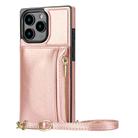 For iPhone 16 Pro Max Square Zipper Wallet Bag TPU+PU Back Cover Case(Rose Gold) - 1