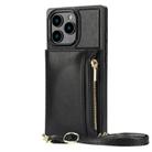 For iPhone 16 Pro Max Square Zipper Wallet Bag TPU+PU Back Cover Case(Black) - 1