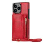 For iPhone 16 Pro Max Square Zipper Wallet Bag TPU+PU Back Cover Case(Red) - 1