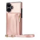 For iPhone 16 Square Zipper Wallet Bag TPU+PU Back Cover Case(Rose Gold) - 1