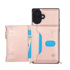 For iPhone 16 Square Zipper Wallet Bag TPU+PU Back Cover Case(Rose Gold) - 2