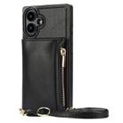 For iPhone 16 Square Zipper Wallet Bag TPU+PU Back Cover Case(Black) - 1