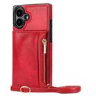 For iPhone 16 Square Zipper Wallet Bag TPU+PU Back Cover Case(Red) - 1