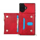 For iPhone 16 Square Zipper Wallet Bag TPU+PU Back Cover Case(Red) - 2