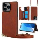 For iPhone 16 Pro Max Cross-body Square Dual-Buckle Card Flip Wallet Phone Case(Brown) - 1