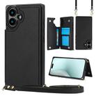 For iPhone 16 Plus Cross-body Square Dual-Buckle Card Flip Wallet Phone Case(Black) - 1