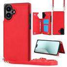 For iPhone 16 Plus Cross-body Square Dual-Buckle Card Flip Wallet Phone Case(Red) - 1