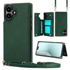 For iPhone 16 Plus Cross-body Square Dual-Buckle Card Flip Wallet Phone Case(Green) - 1