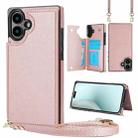 For iPhone 16 Plus Cross-body Square Dual-Buckle Card Flip Wallet Phone Case(Rose Gold) - 1