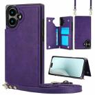 For iPhone 16 Plus Cross-body Square Dual-Buckle Card Flip Wallet Phone Case(Purple) - 1