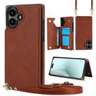 For iPhone 16 Plus Cross-body Square Dual-Buckle Card Flip Wallet Phone Case(Brown) - 1