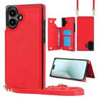 For iPhone 16 Cross-body Square Dual-Buckle Card Flip Wallet Phone Case(Red) - 1