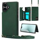 For iPhone 16 Cross-body Square Dual-Buckle Card Flip Wallet Phone Case(Green) - 1