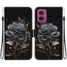 For Motorola Moto G55 Crystal Texture Colored Drawing Leather Phone Case(Black Rose) - 1