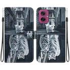 For Motorola Moto G55 Crystal Texture Colored Drawing Leather Phone Case(Cat Tiger Reflection) - 1