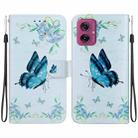 For Motorola Moto G55 Crystal Texture Colored Drawing Leather Phone Case(Blue Pansies) - 1