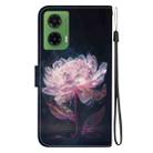 For Motorola Moto G35 Crystal Texture Colored Drawing Leather Phone Case(Purple Peony) - 3