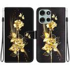 For Motorola Moto G75 5G Crystal Texture Colored Drawing Leather Phone Case(Gold Butterfly Rose) - 1