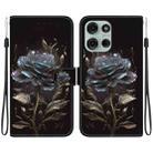 For Motorola Moto G75 5G Crystal Texture Colored Drawing Leather Phone Case(Black Rose) - 1