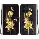 For Motorola Moto G 5G 2025 Crystal Texture Colored Drawing Leather Phone Case(Gold Butterfly Rose) - 1