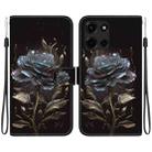 For Motorola Moto G 5G 2025 Crystal Texture Colored Drawing Leather Phone Case(Black Rose) - 1