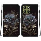 For Motorola Moto G15 Crystal Texture Colored Drawing Leather Phone Case(Black Rose) - 1