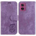 For Motorola Moto G55 Little Tiger Embossed Leather Phone Case(Purple) - 1