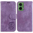 For Motorola Moto G35 Little Tiger Embossed Leather Phone Case(Purple) - 1